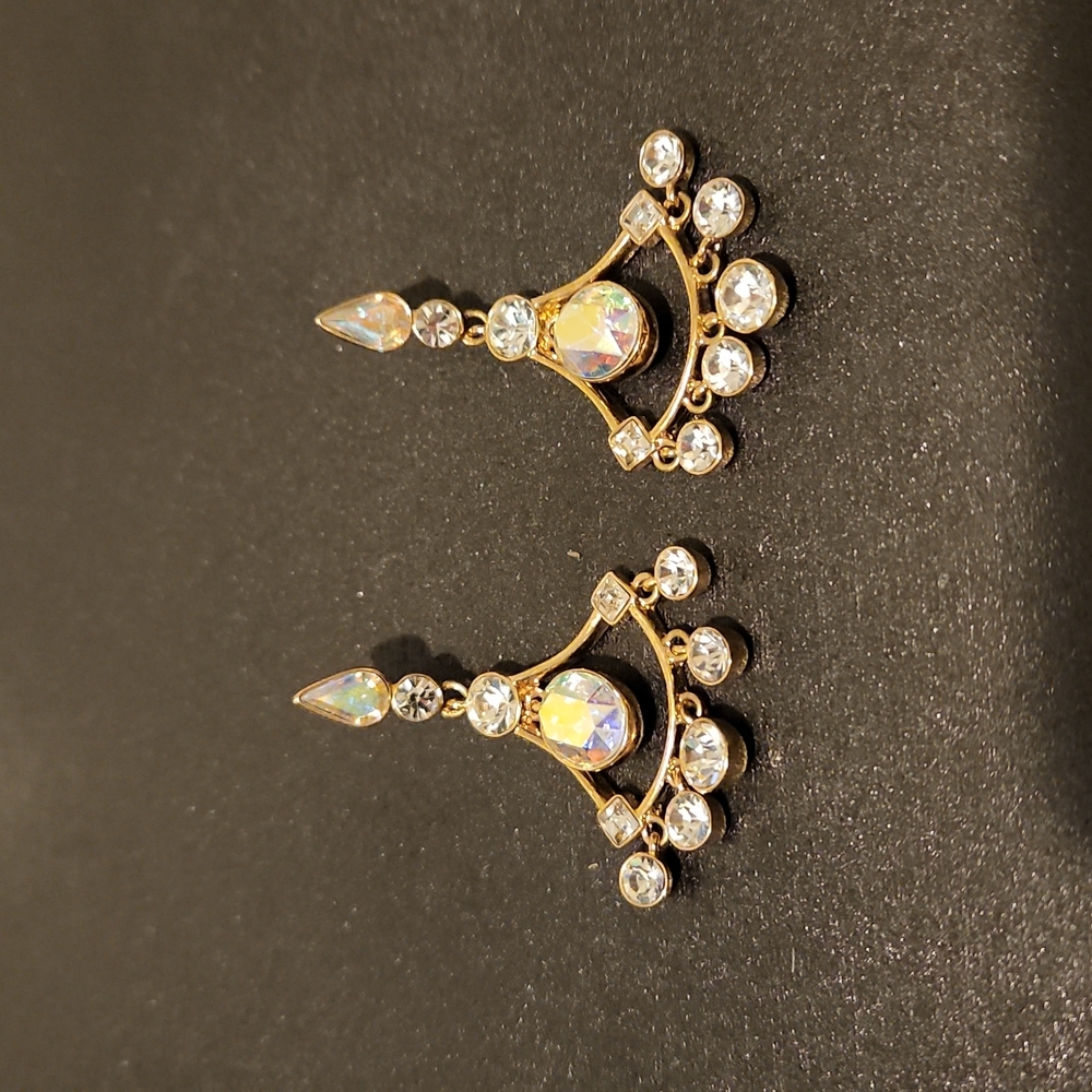Gold Crystal and AB stone Chandelier earrings